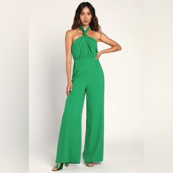 Lulus Pants - NWT Lulus Knotted Halter Wide Leg  Jumpsuit